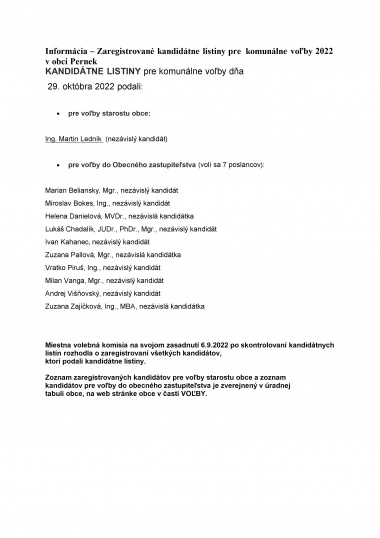 Obrázok ku správe: Informácia - kandidáti voľby samosprávy obce 29.10.2022